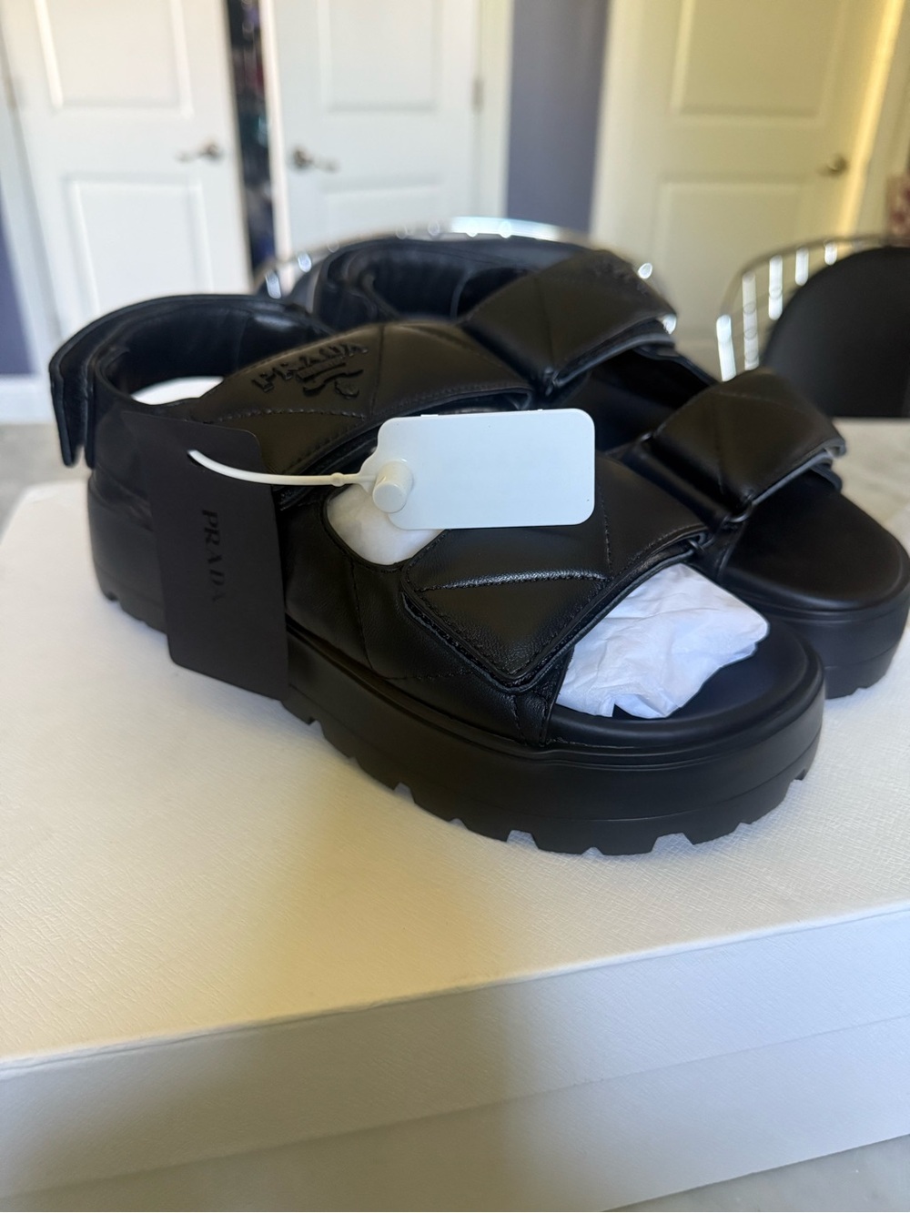 Black Quilted Leather Platform Sandals
